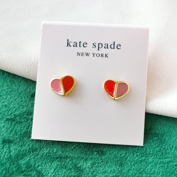 kate spade Jewelry - KATE SPADE Heritage Spade Heart Pink Red Stud Earrings NEW
